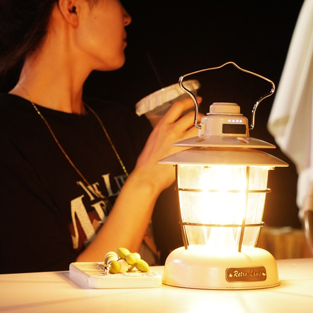 Cheap Goat Tents LED Camping Lamp Lights Type C Charging Camp Tent Light Waterproof Dimming Emergency Lamp Retro Portable Garden Hanging Lantern   